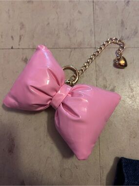 Pink Bow Keychain with Gold Heart Bag Charm